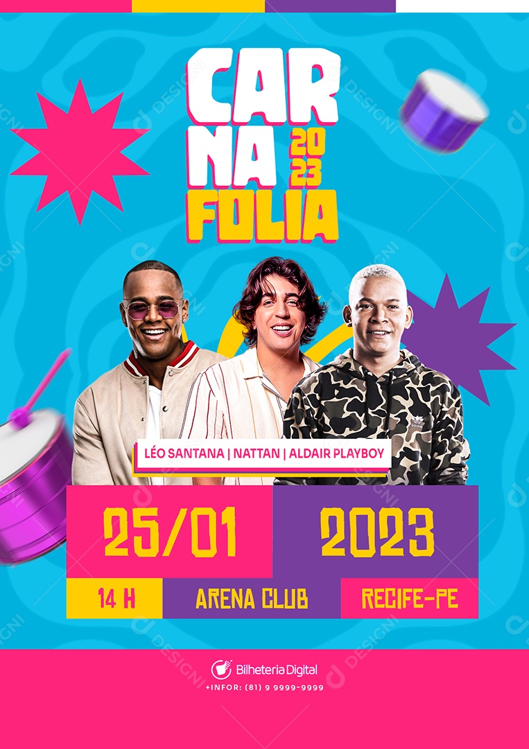 Carnaval Folia Léo Santana Aldair Playboy Nattan Flyers Social Media PSD Editável