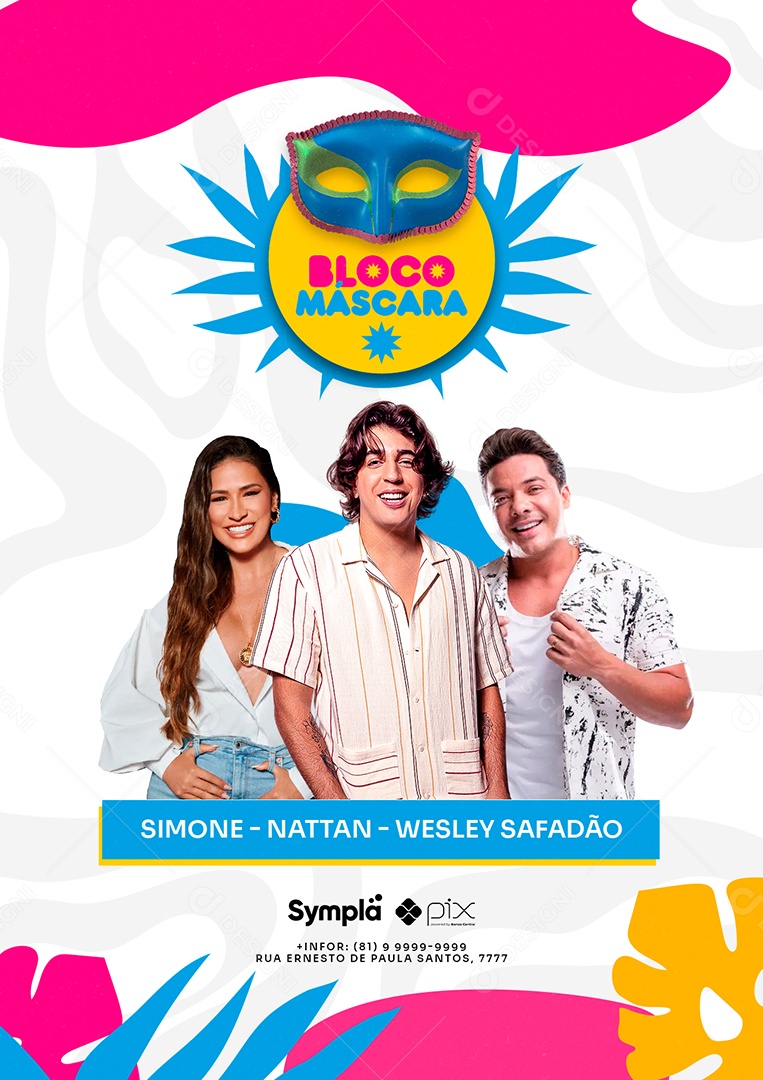 Bloco Máscara Simone Nattan Wesley Safadão Flyers Social Media PSD Editável