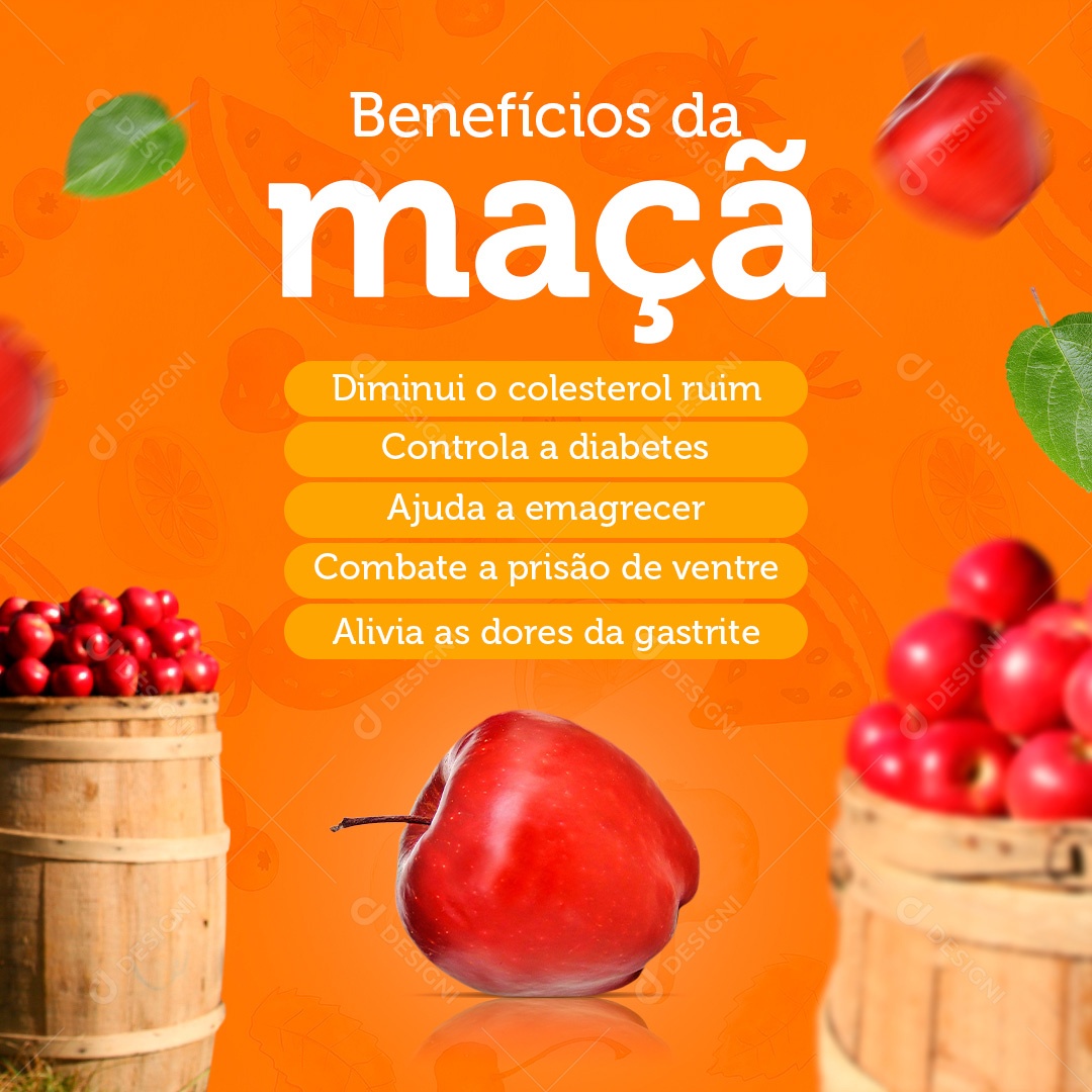 Post Benefícios Maçãs Social Media PSD Editável