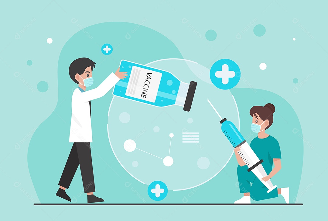 As pessoas vão para a vacinação contra o Coronavirus Covid-19 Vetores EPS