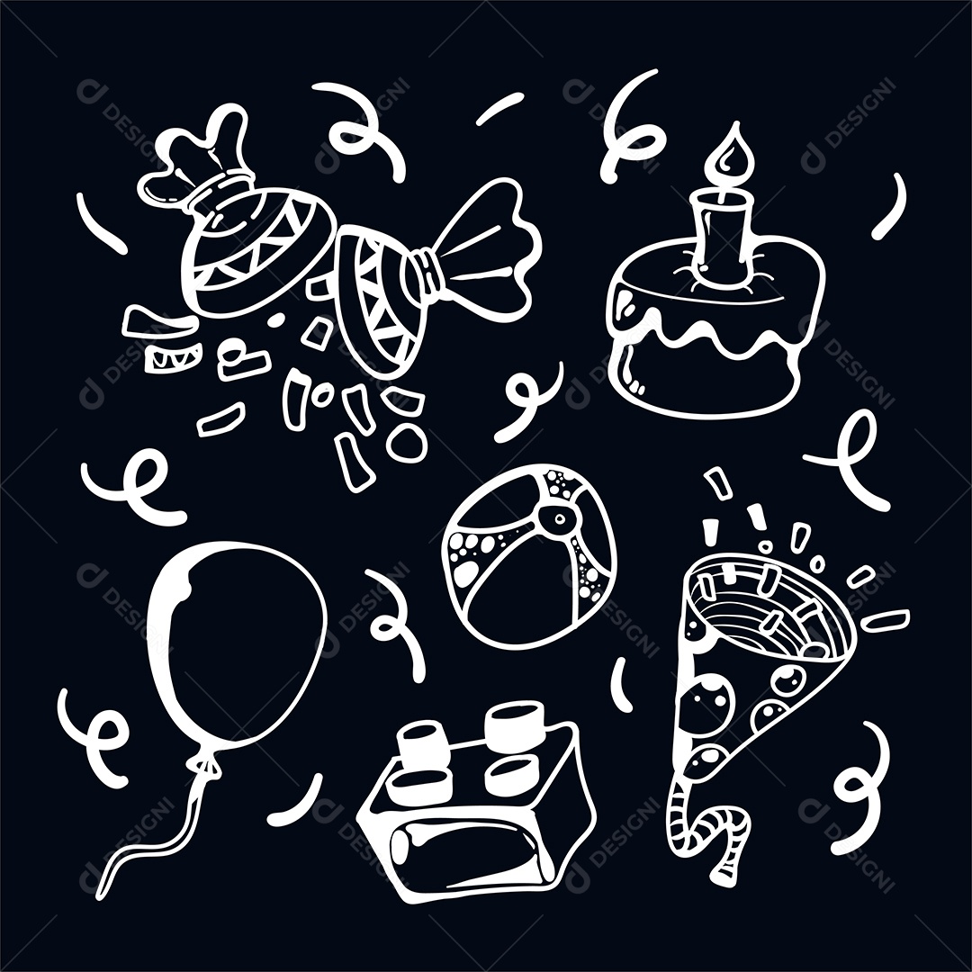 Grande Pacote de Elementos Vetoriais para Decoração de Festas de Aniversário Vetores EPS