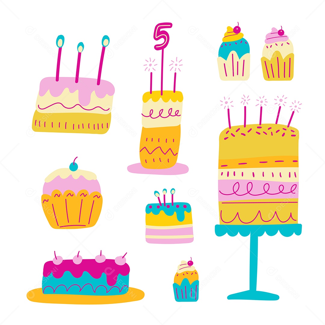 Grande Pacote de Elementos Vetoriais para Decoração de Festas de Aniversário Vetores EPS