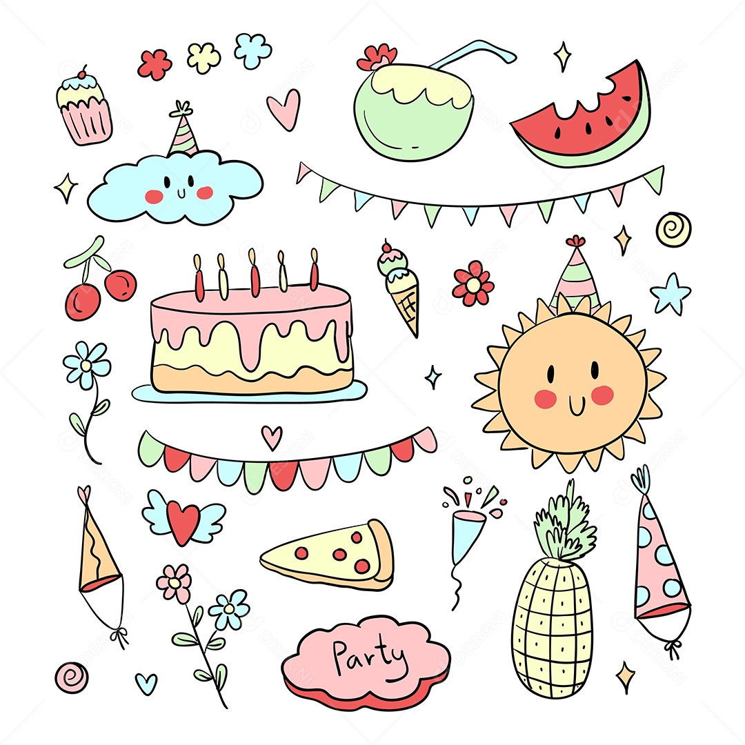 Grande Pacote de Elementos Vetoriais para Decoração de Festas de Aniversário Vetores EPS
