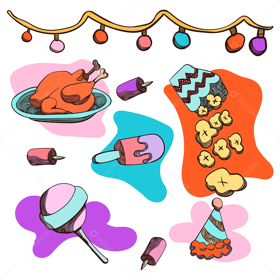 Grande Pacote de Elementos Vetoriais para Decoração de Festas de Aniversário Vetores EPS