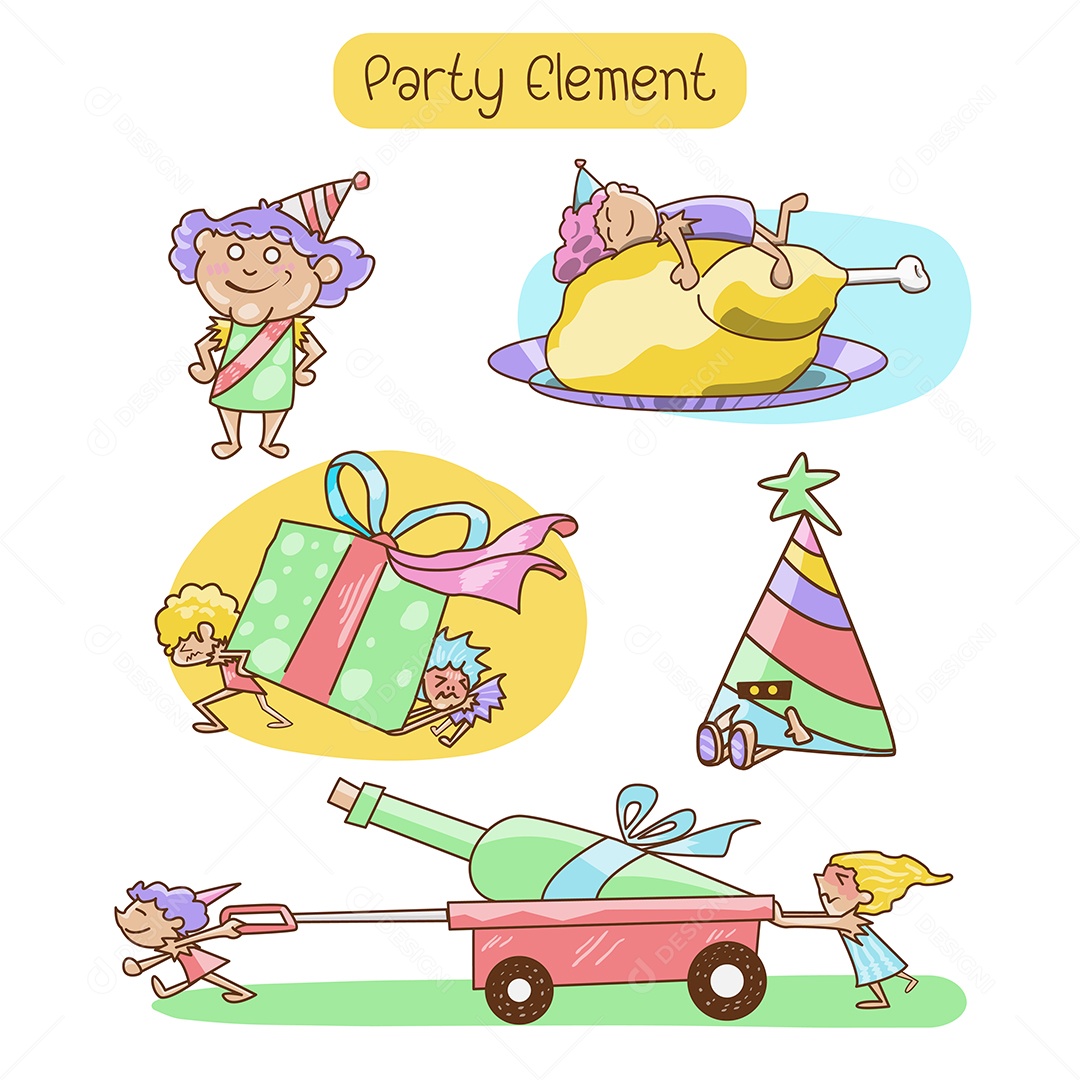 Conjunto de Elementos Vetoriais para Decoração de Festas de Aniversário Vetores EPS