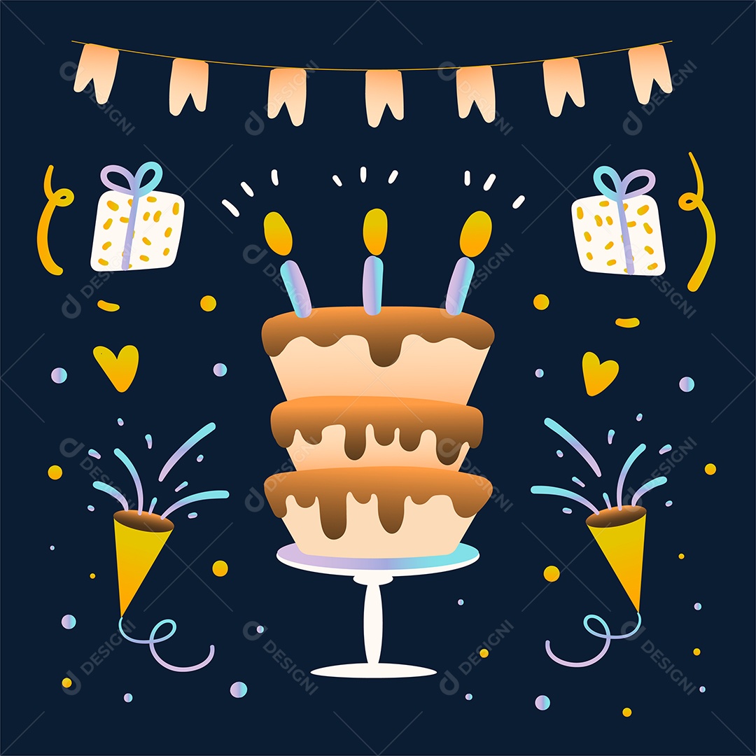 Conjunto de Elementos Vetoriais para Decoração de Festas de Aniversário Vetores EPS