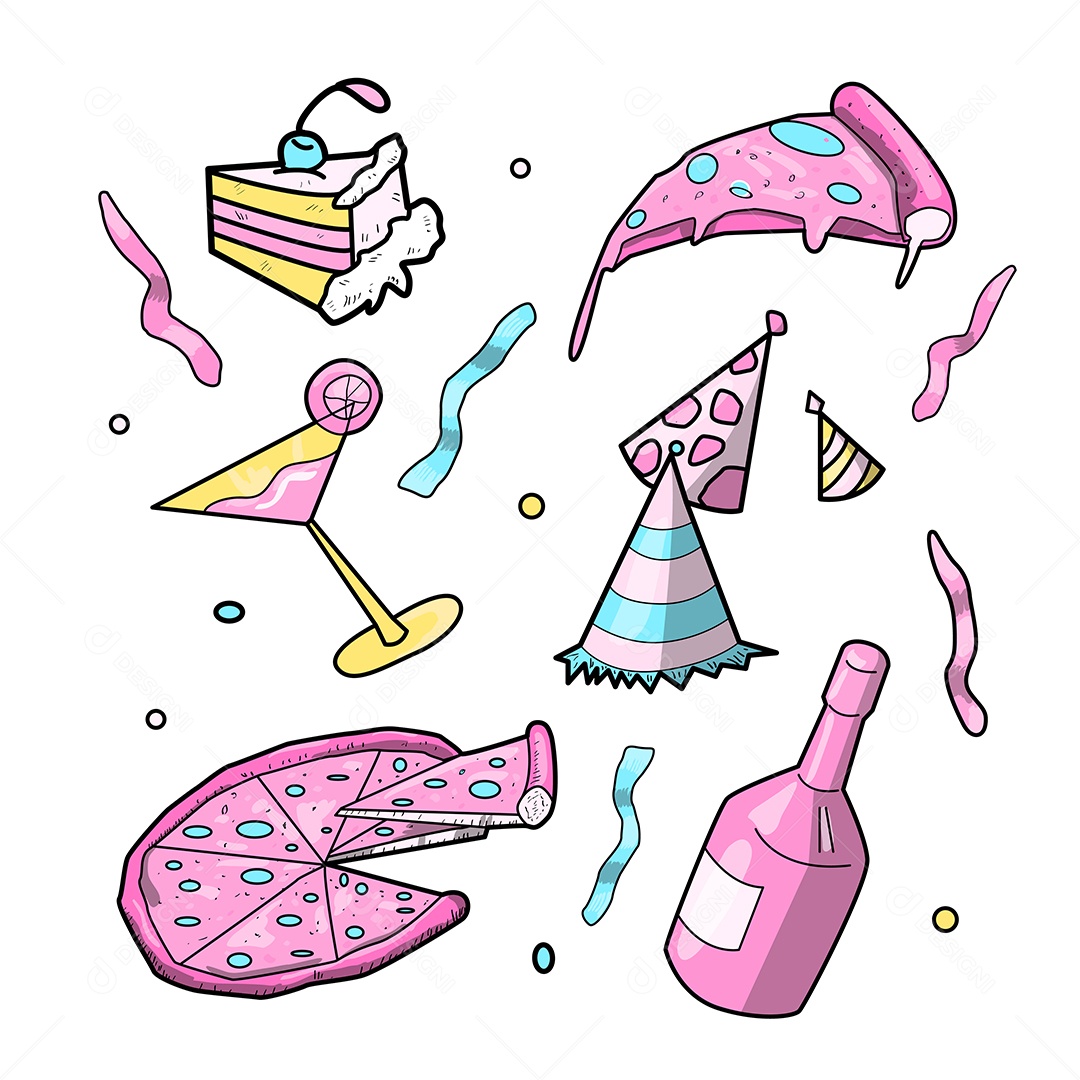 Conjunto de Elementos Vetoriais para Decoração de Festas de Aniversário Vetores EPS