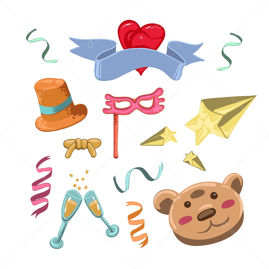 Conjunto de Elementos Vetoriais para Decoração de Festas de Aniversário Vetores EPS