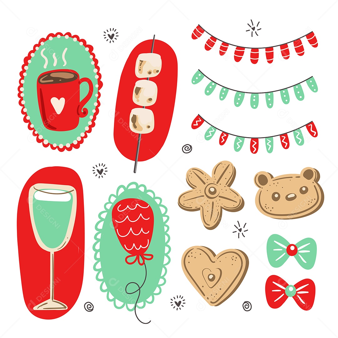 Pacote de Elementos Vetoriais para Decoração de Festas de Aniversário Vetores EPS