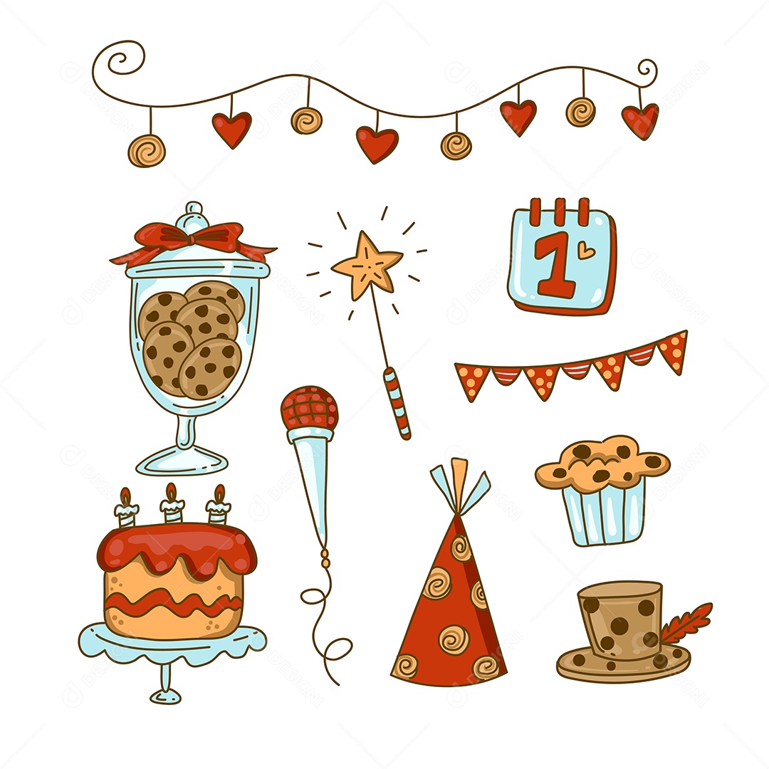 Pacote de Elementos Vetoriais para Decoração de Festas de Aniversário Vetores EPS