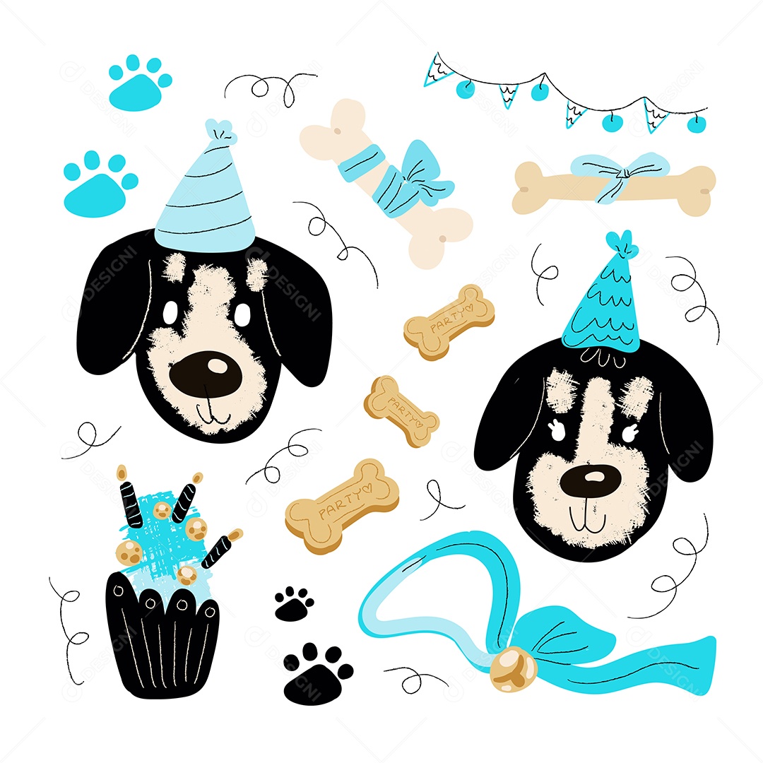 Pacote de Elementos Vetoriais para Decoração de Festas de Aniversário Vetores EPS