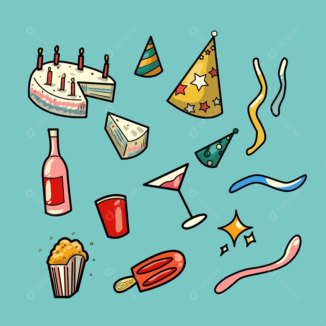 Pacote de Elementos Vetoriais para Decoração de Festas de Aniversário Vetores EPS