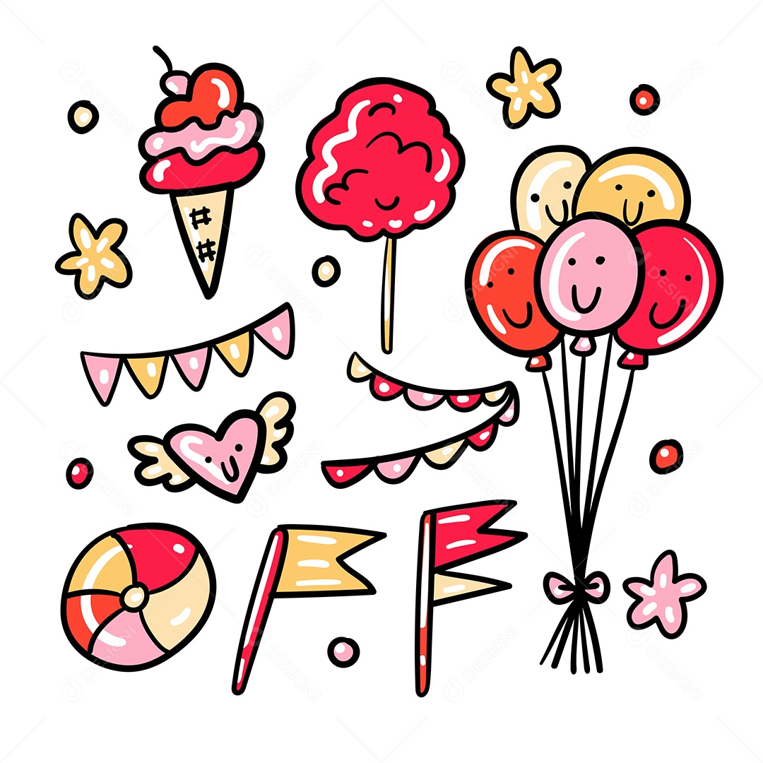 Pacote de Elementos Vetoriais para Decoração de Festas de Aniversário Vetores EPS