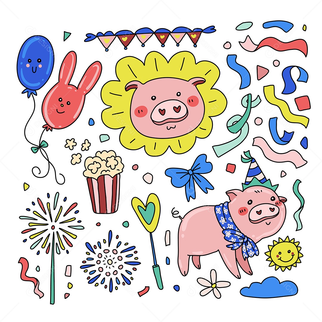 Pacote de Elementos Vetoriais para Decoração de Festas de Aniversário Vetores EPS