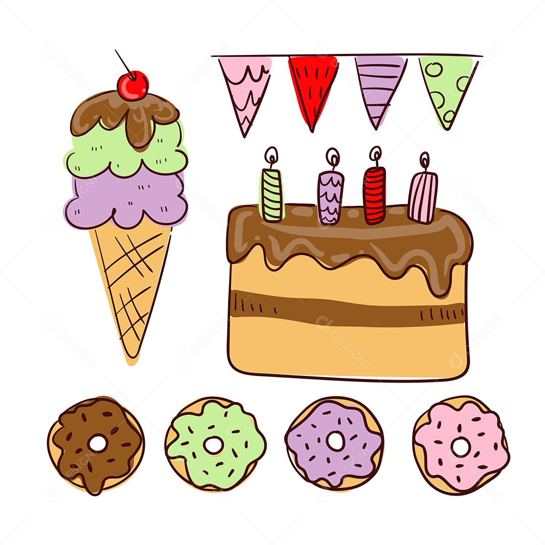 Pacote de Elementos Vetoriais para Decoração de Festas de Aniversário Vetores EPS