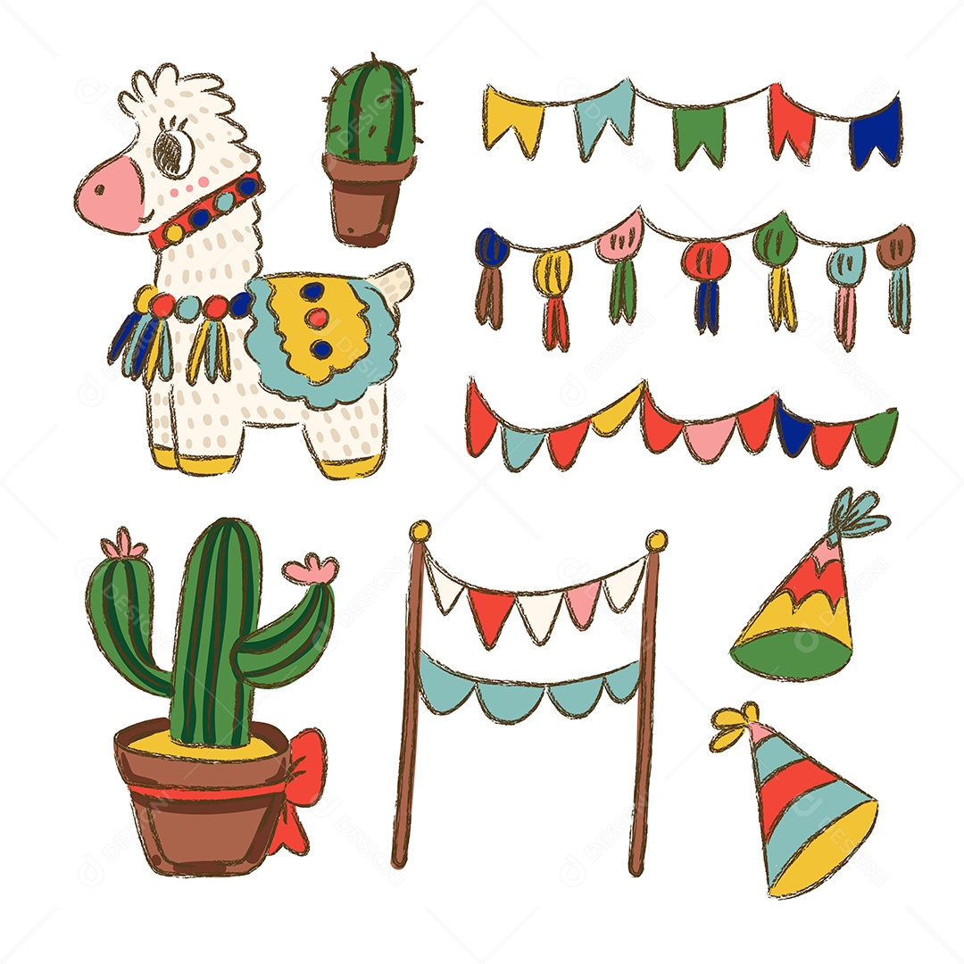 Pacote de Elementos Vetoriais para Decoração de Festas de Aniversário Vetores EPS