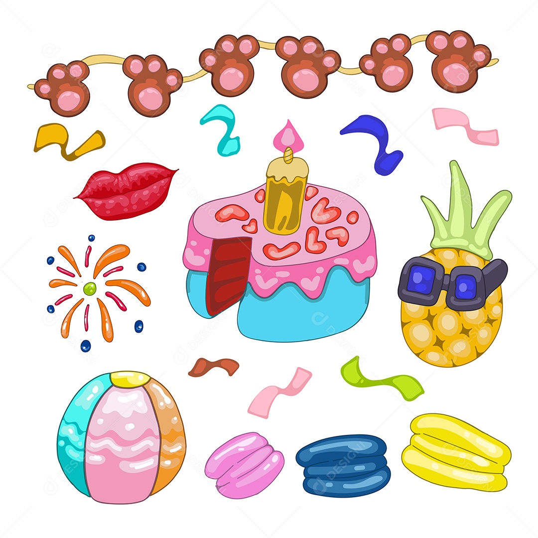 Pacote de Elementos Vetoriais para Decoração de Festas de Aniversário Vetores EPS