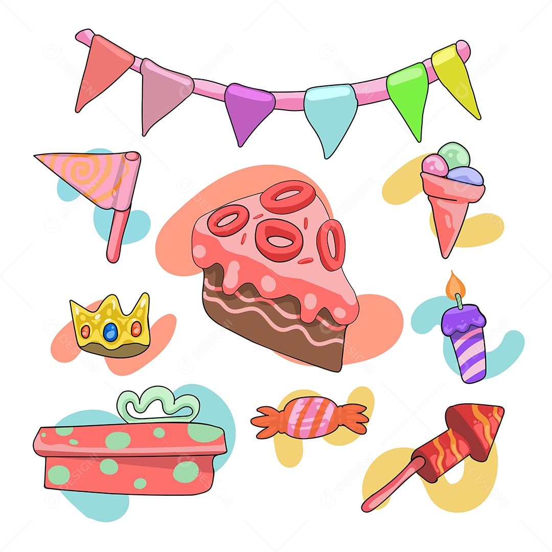 Pacote de Elementos Vetoriais para Decoração de Festas de Aniversário Vetores EPS