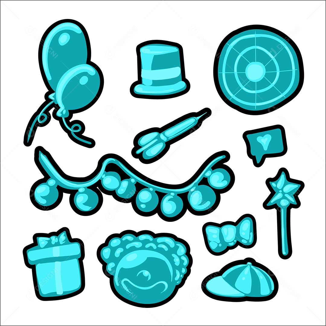 Pacote de Elementos Vetoriais para Decoração de Festas de Aniversário Vetores EPS