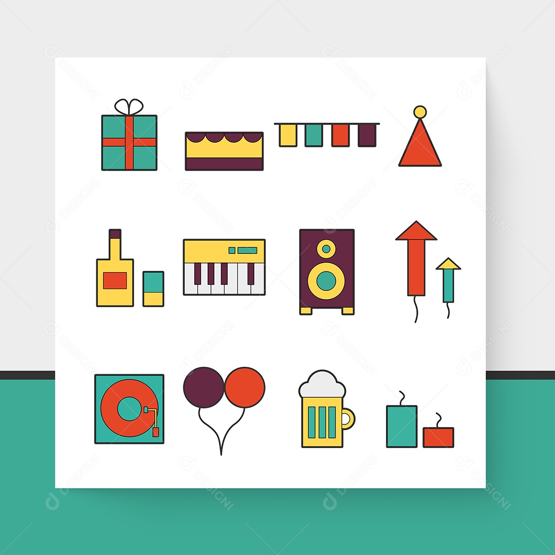 Pacote de Elementos Vetoriais para Decoração de Festas de Aniversário Vetores EPS