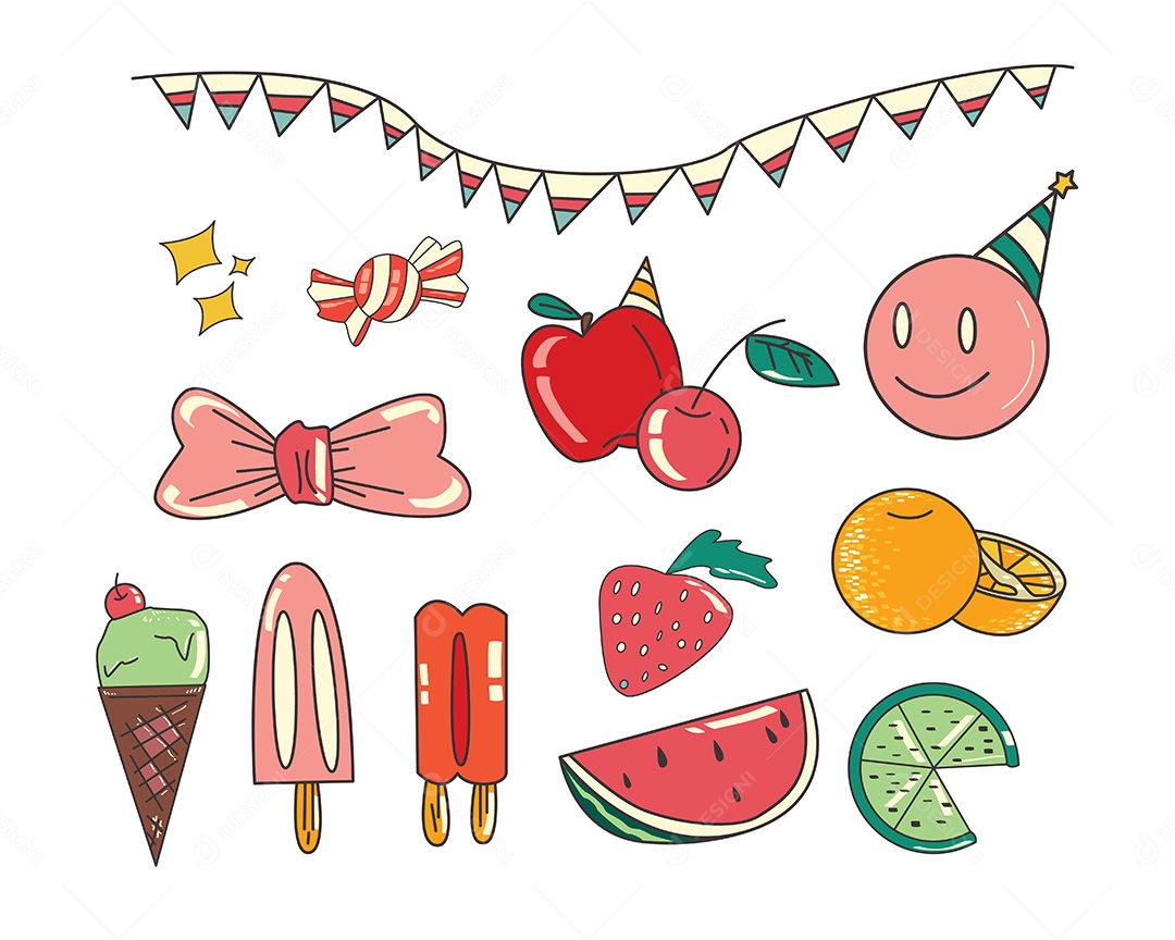 Pacote de Elementos Vetoriais para Decoração de Festas de Aniversário Vetores EPS