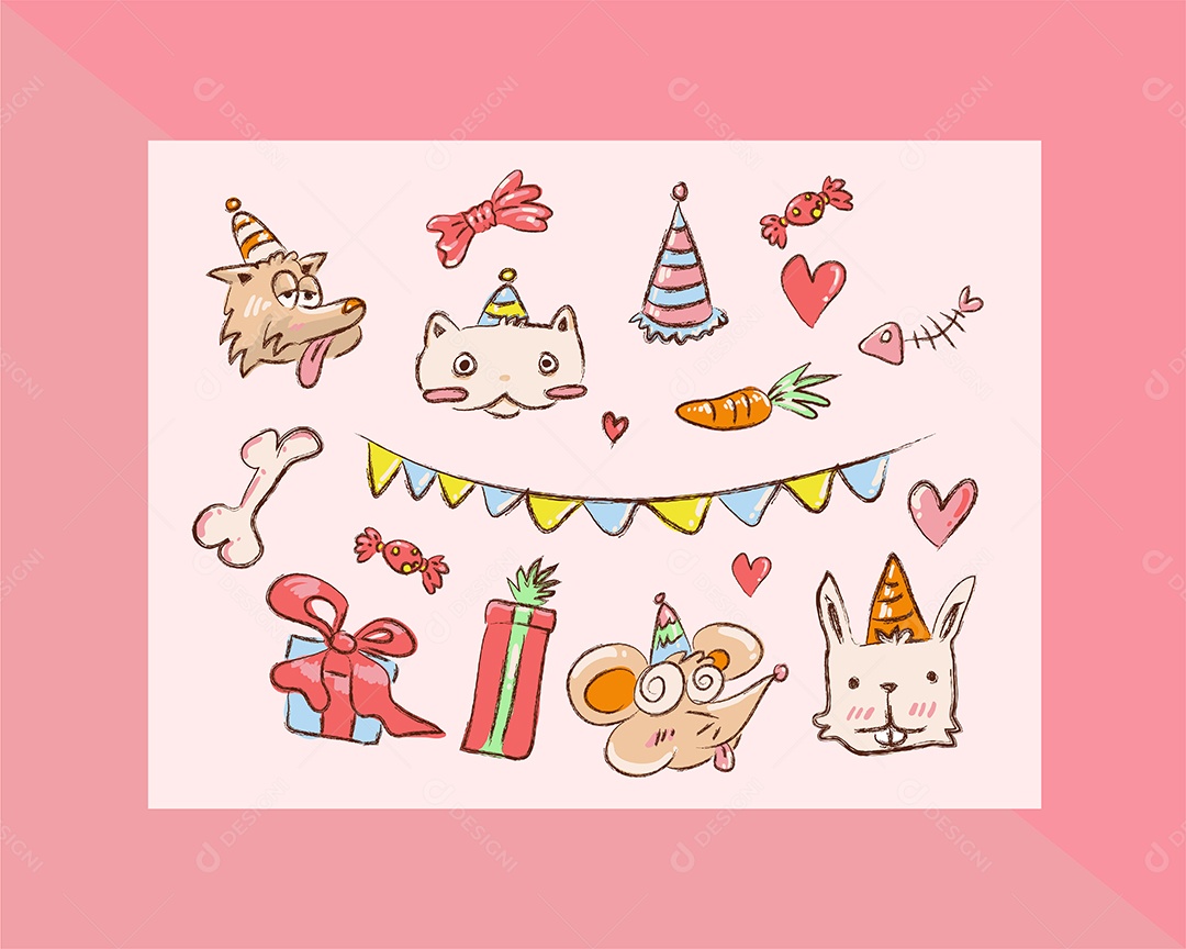 Pacote de Elementos Vetoriais para Decoração de Festas de Aniversário Vetores EPS