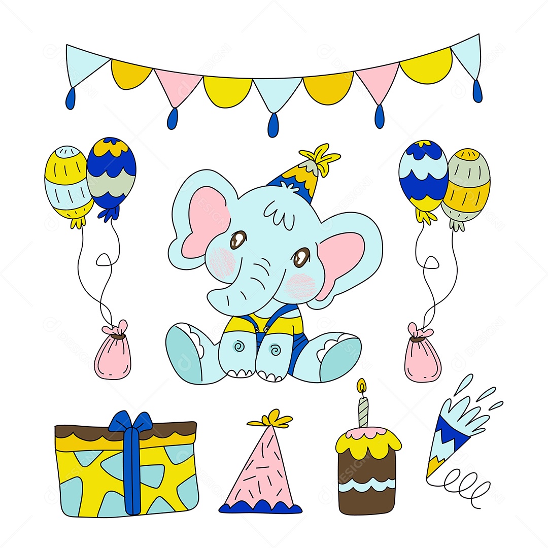 Pacote de Elementos Vetoriais para Decoração de Festas de Aniversário Vetores EPS
