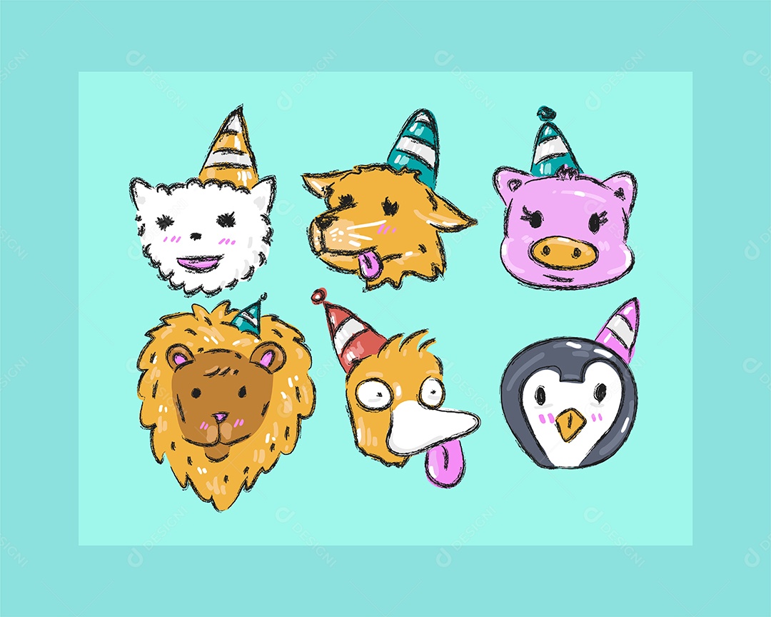 Pacote de Elementos Animais Vetoriais para Decoração de Festas de Aniversário Vetores EPS