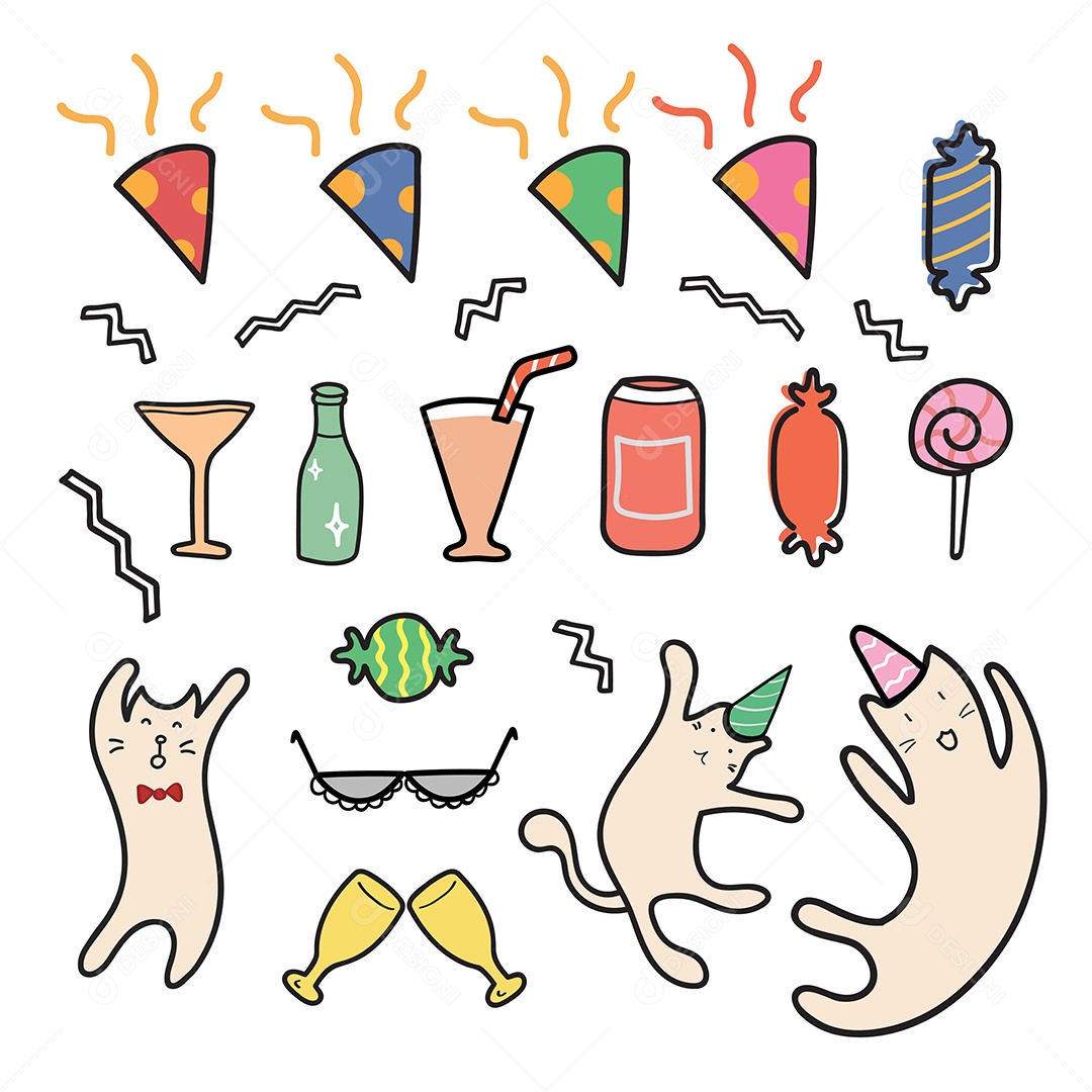 Pacote de Elementos Vetoriais para Decoração de Festas de Aniversário Vetores EPS