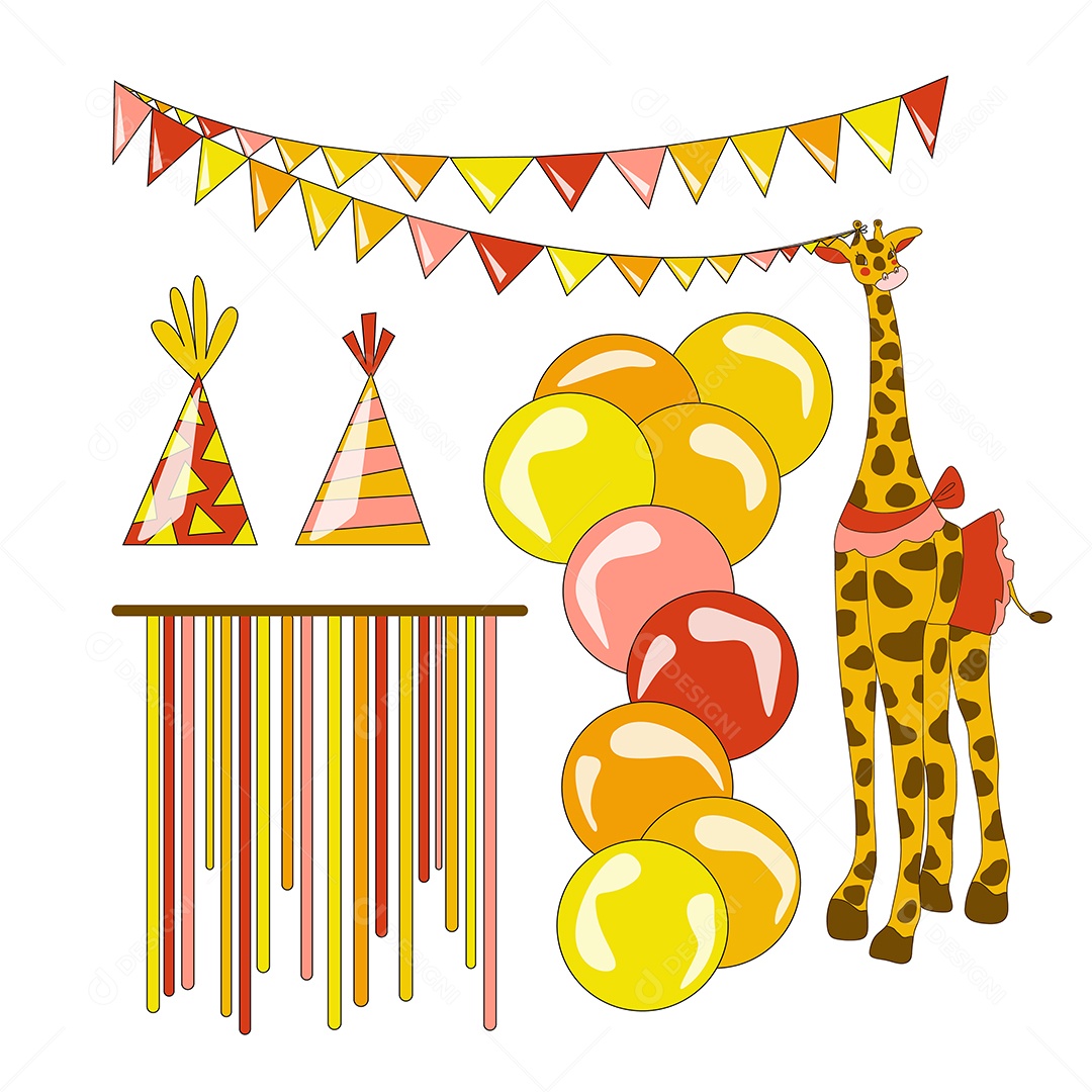 Pacote de Elementos Vetoriais para Decoração de Festas de Aniversário Vetores EPS