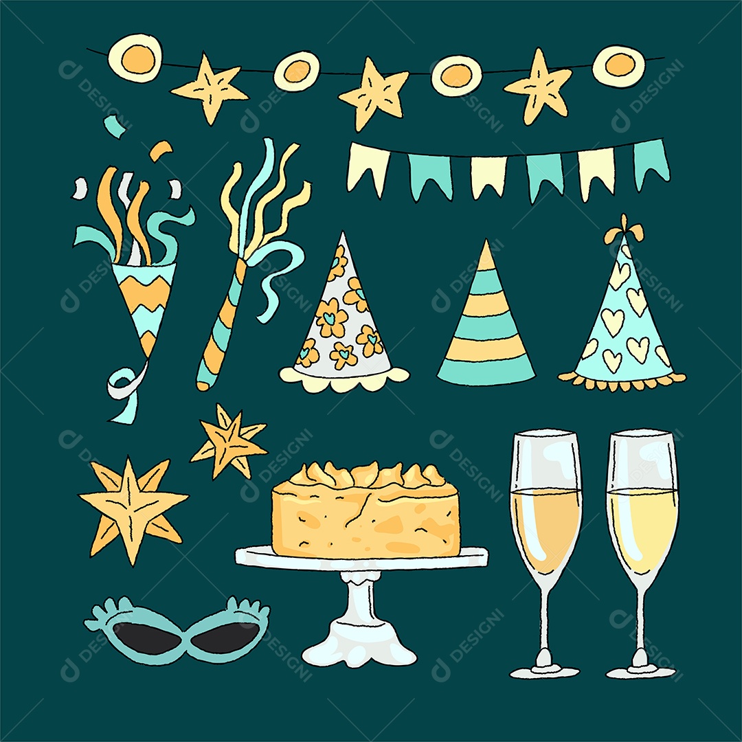 Pacote de Elementos Vetoriais para Decoração de Festas de Aniversário Vetores EPS