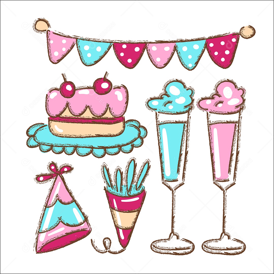 Pacote de Elementos Vetoriais para Decoração de Festas de Aniversário Vetores EPS
