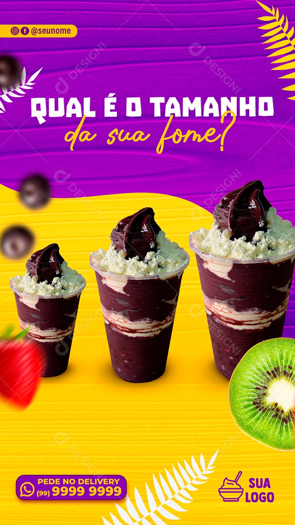 Post Açaí Qual É O Tamanho da Sua Fome Social Media PSD Editável