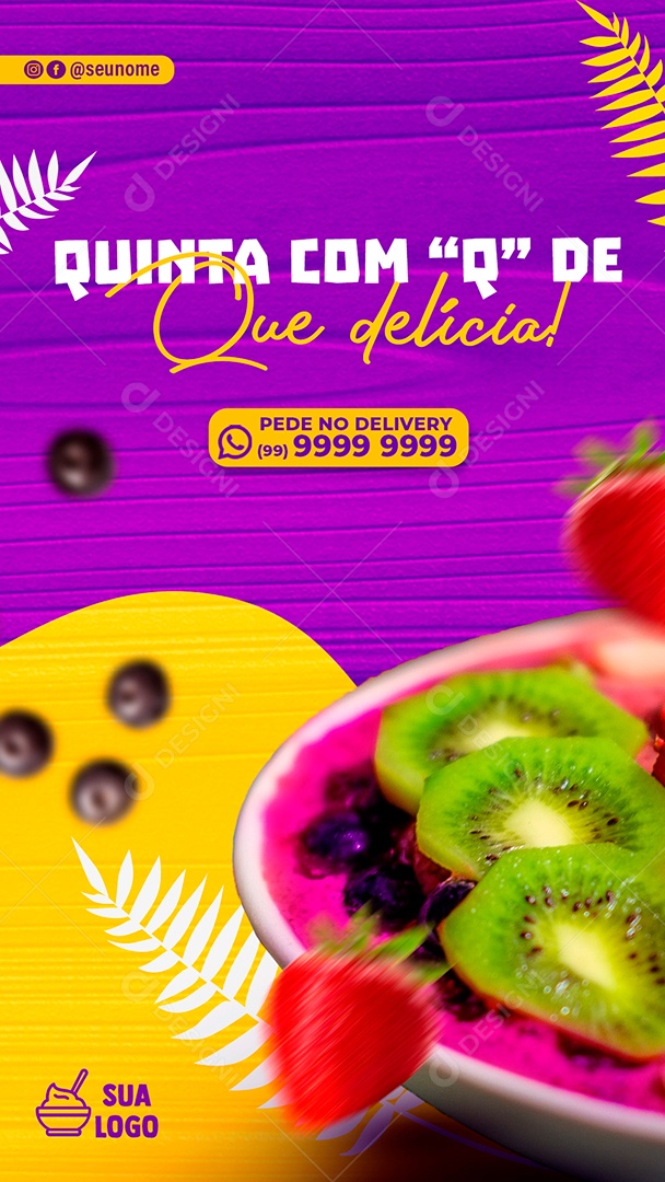 Post Stories Quero Açaí Açaí Social Media PSD Editável