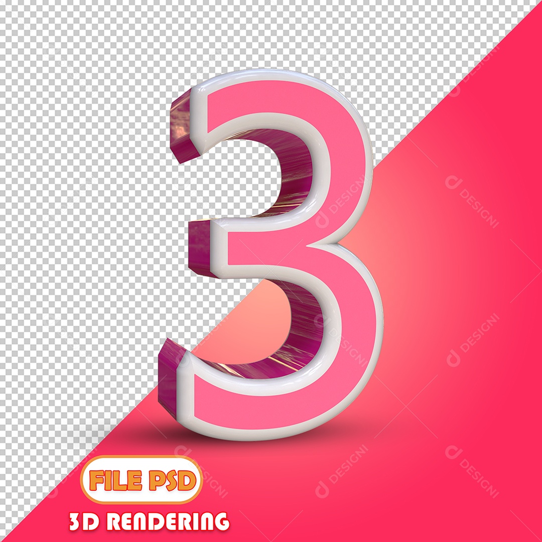 Número 3D Para Composição Rosa 3 PSD