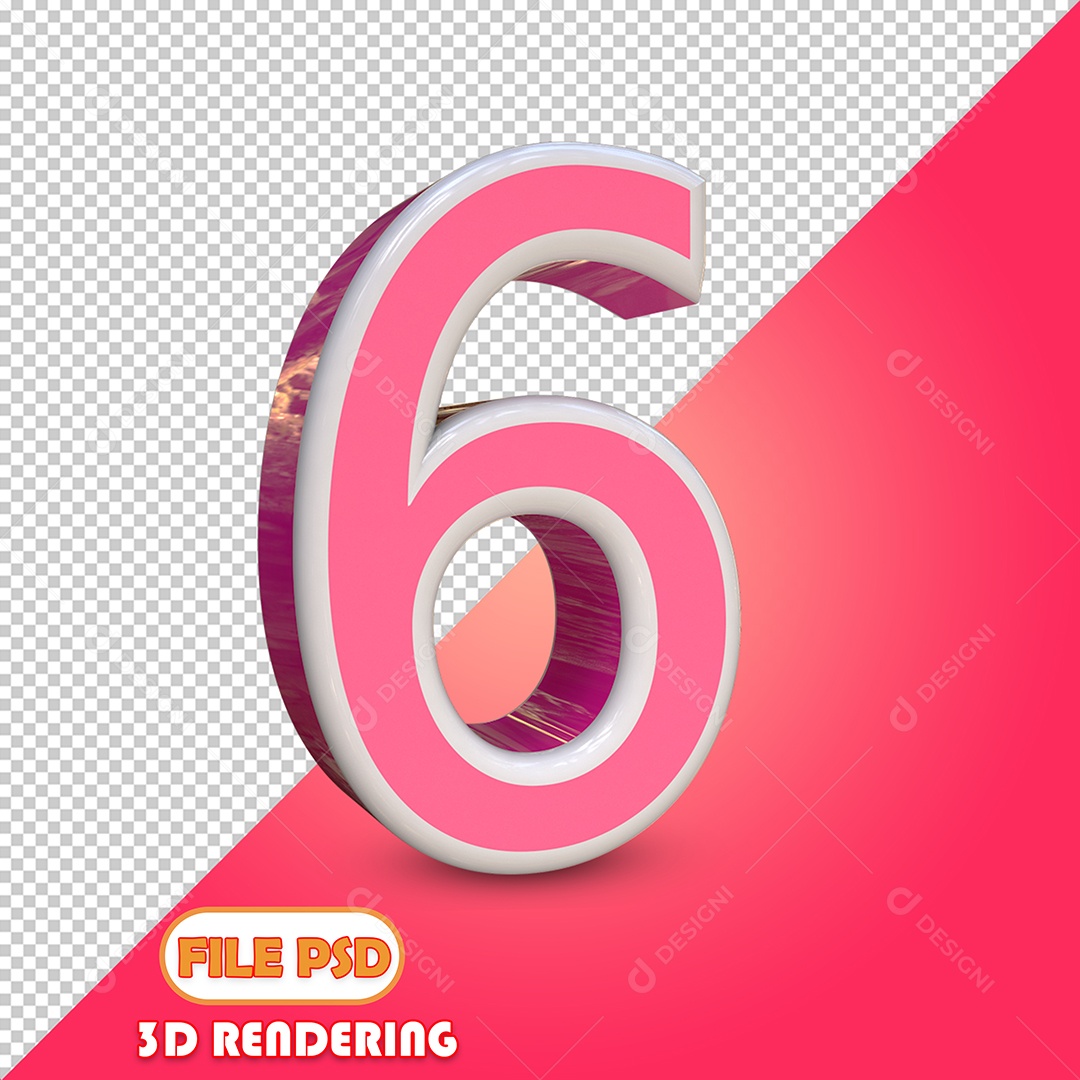 Número 3D Para Composição Rosa 6 PSD