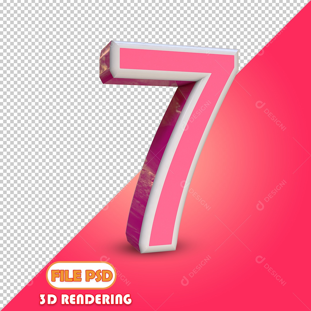Número 3D Para Composição Rosa 7 PSD
