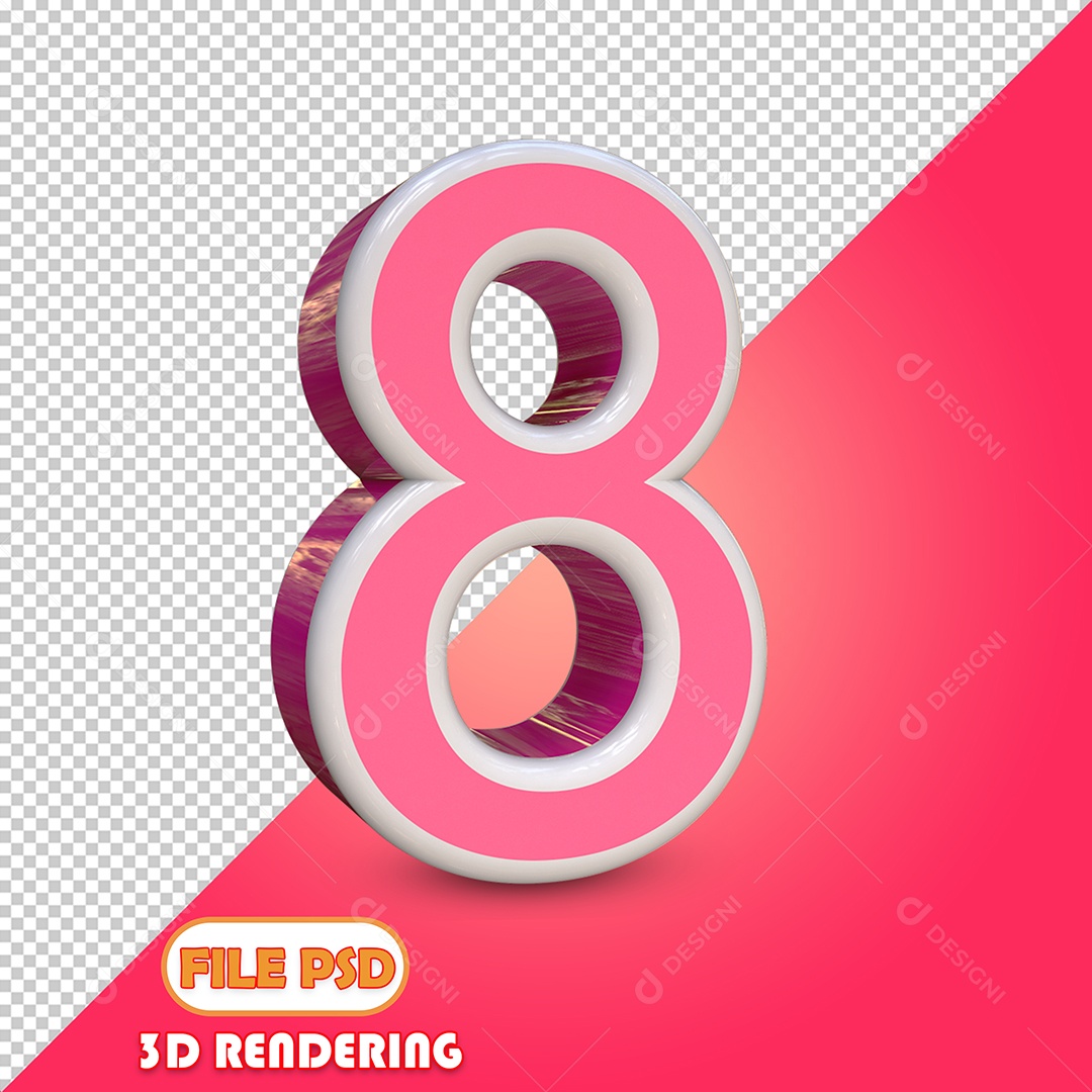 Número 3D Para Composição Rosa 8 PSD