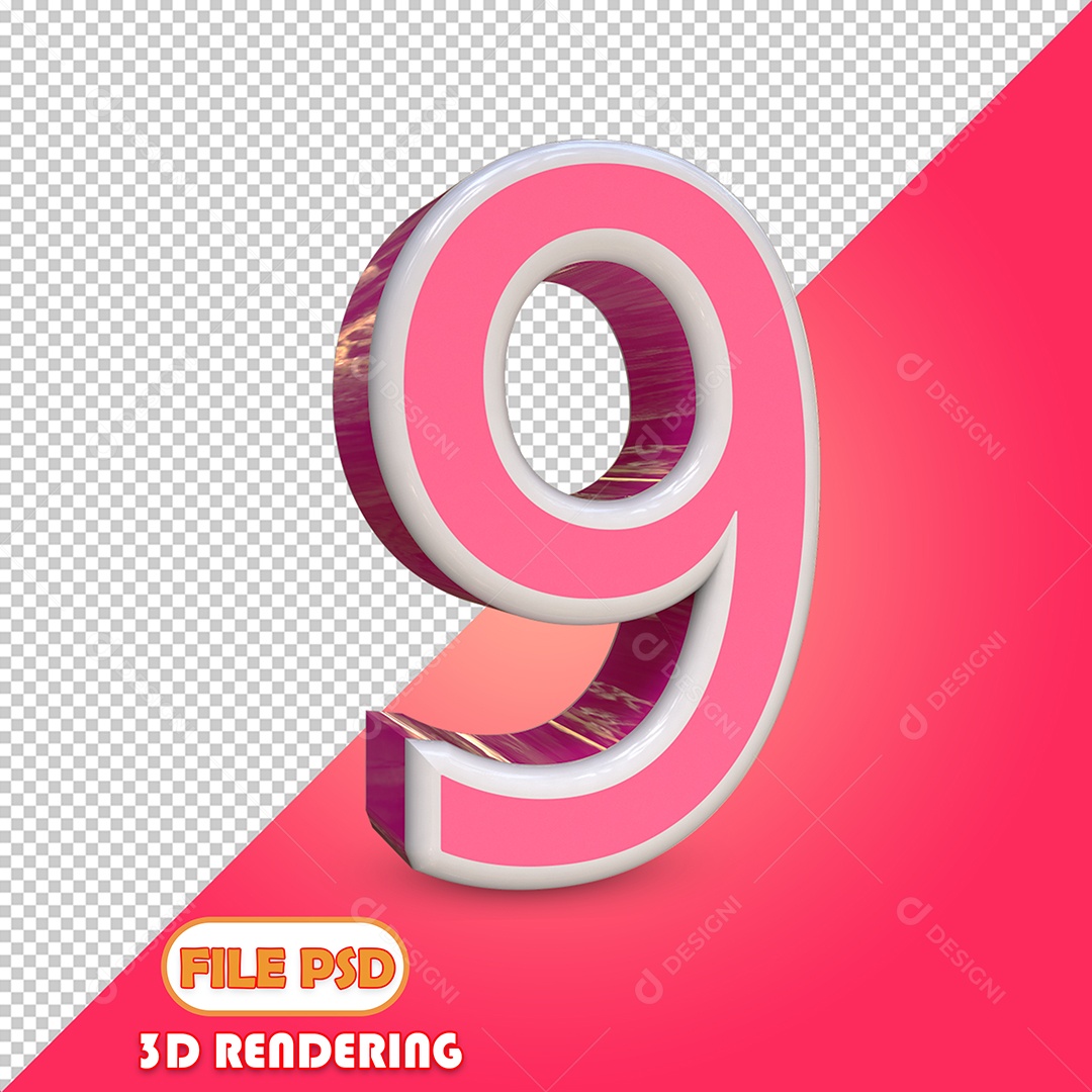 Número 3D Para Composição Rosa 9 PSD