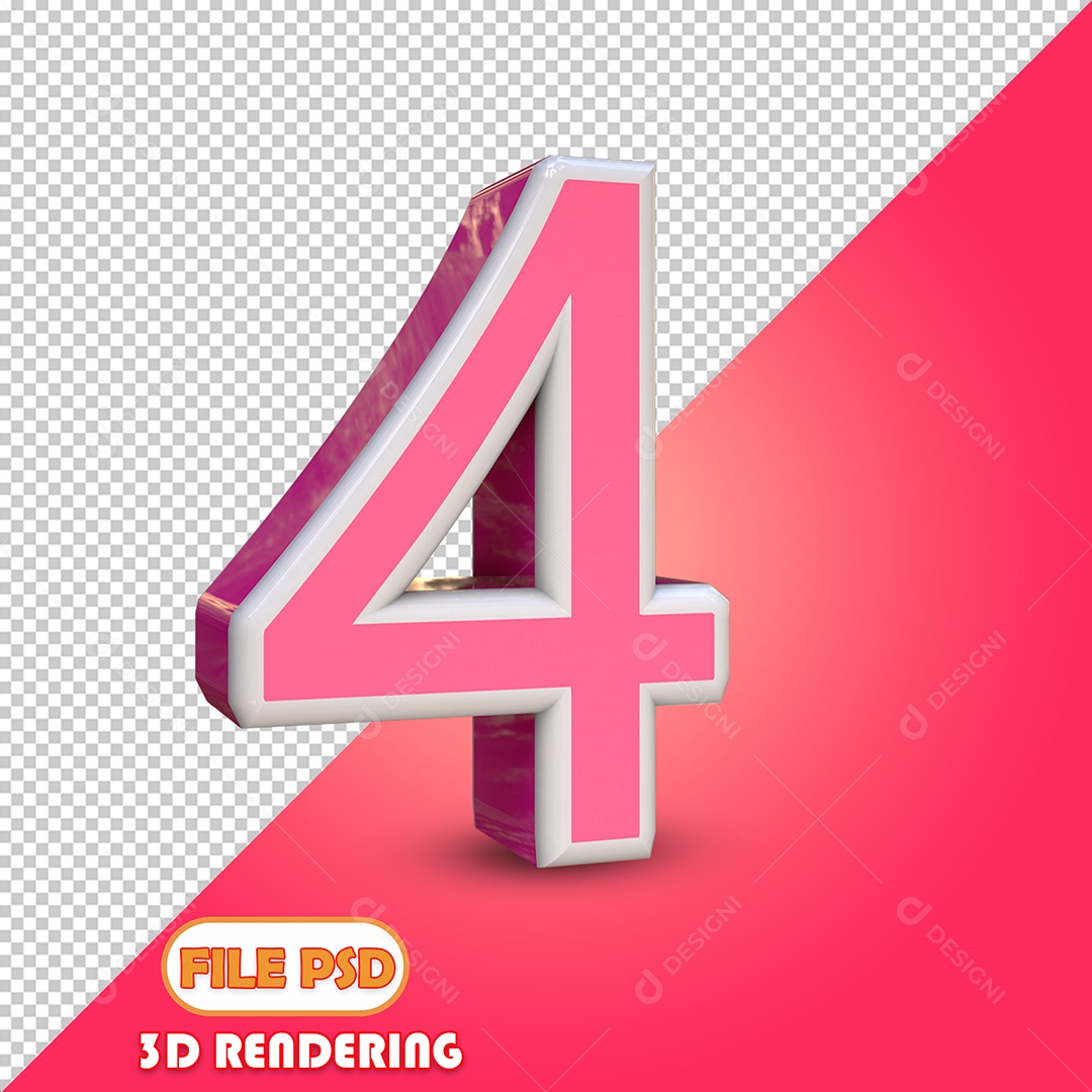 Número 3D Para Composição Rosa 4 PSD