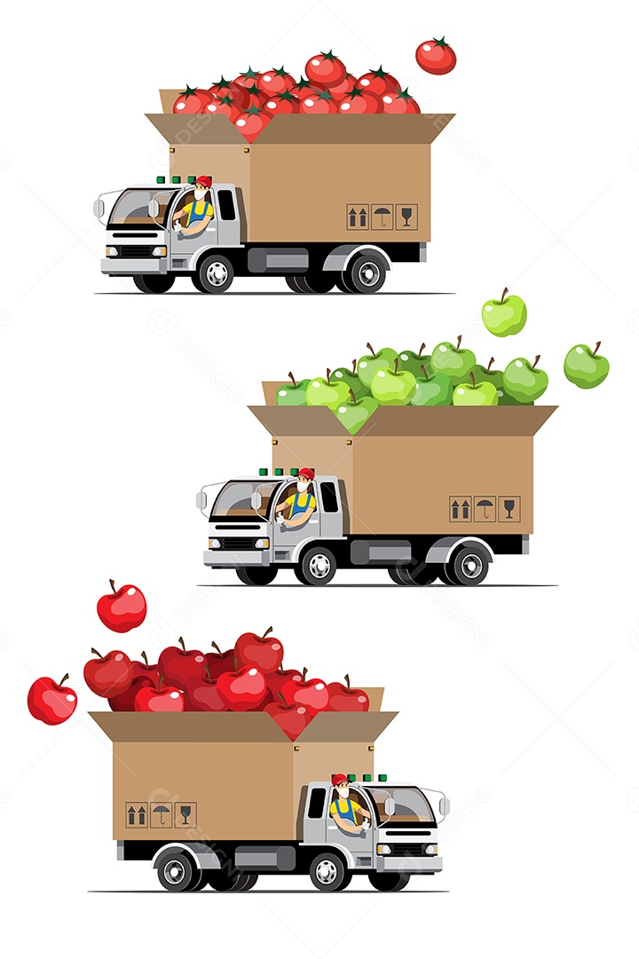 Ícones de Entregas Comercial e Delivery de Frutas Desenhos Vetores EPS