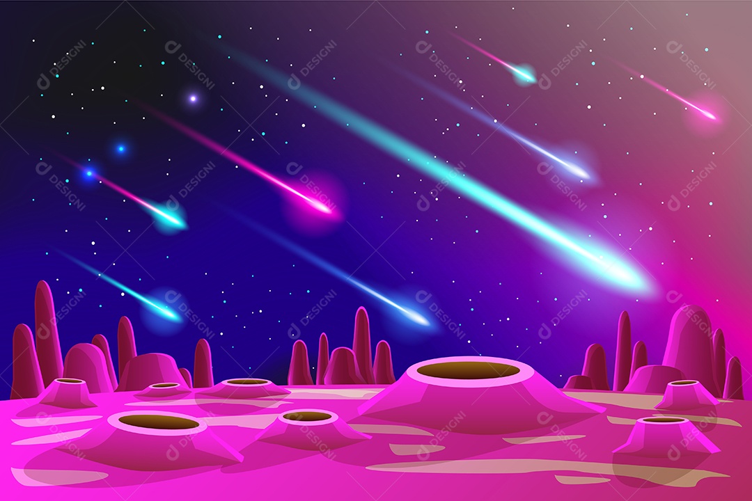 Fundo do espaço e paisagem da superfície do planeta Fantástico Vetor EPS