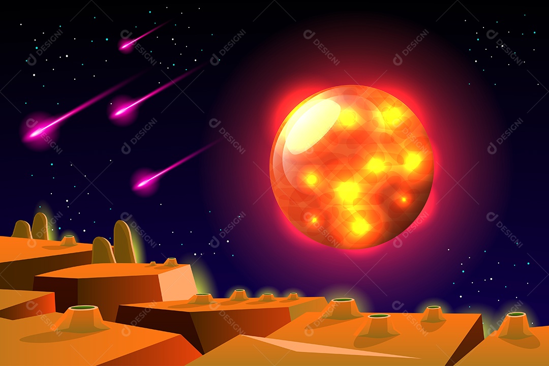 Space Background And Fantastic Planet Surface Landscape Vector EPS