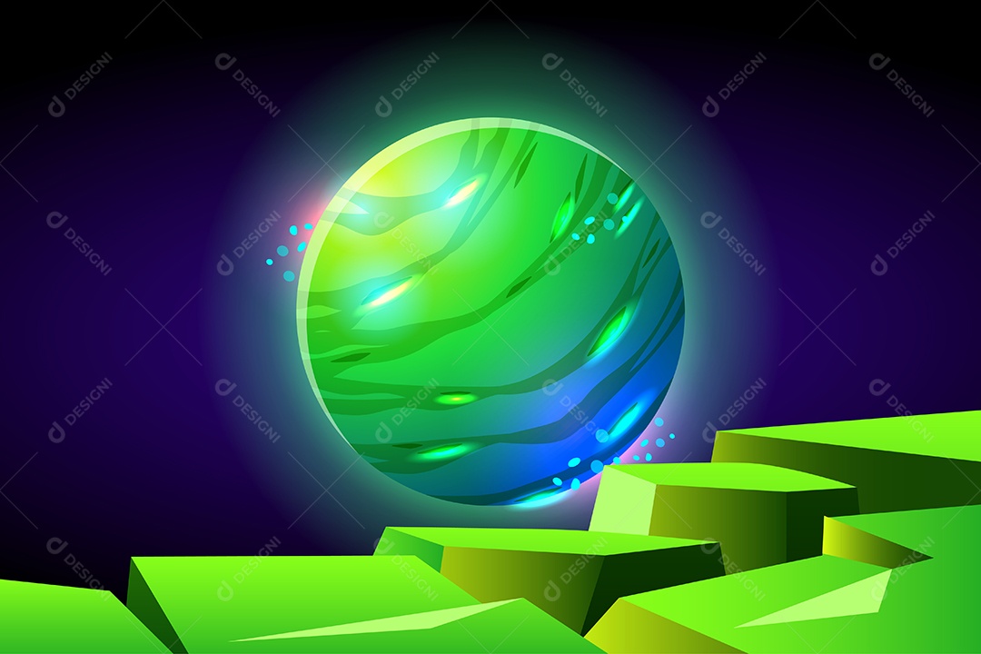 Fundo do espaço e paisagem da superfície do planeta Fantástico Vetor EPS