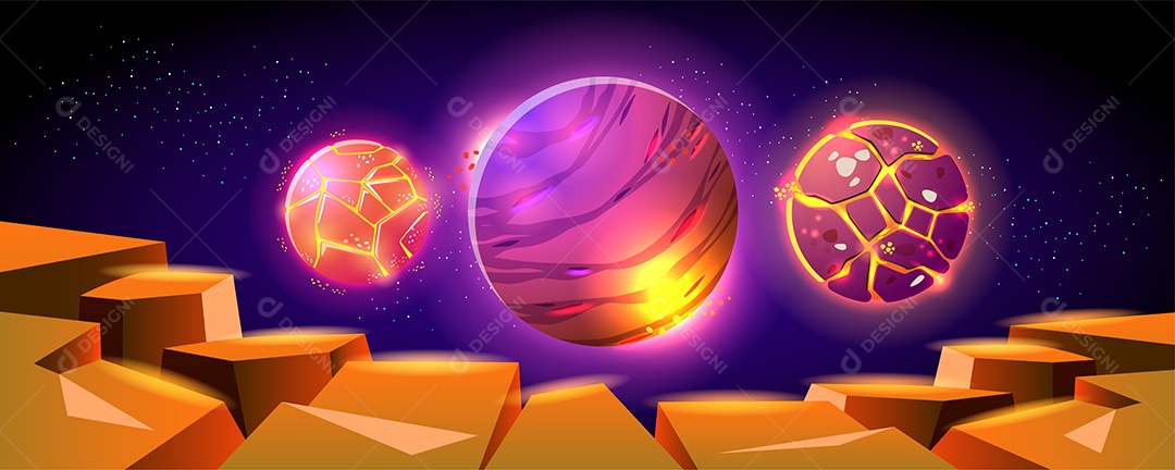 Fundo do espaço e paisagem da superfície do planeta Fantástico Vetor EPS