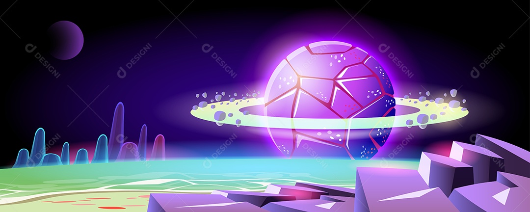 Fundo do espaço e paisagem da superfície do planeta Fantástico Vetor EPS