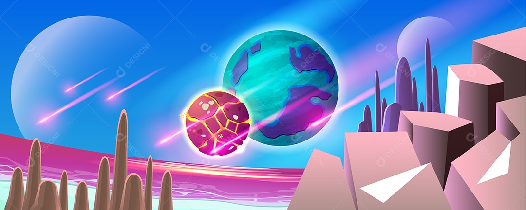 Space Background And Fantastic Planet Surface Landscape Vector EPS