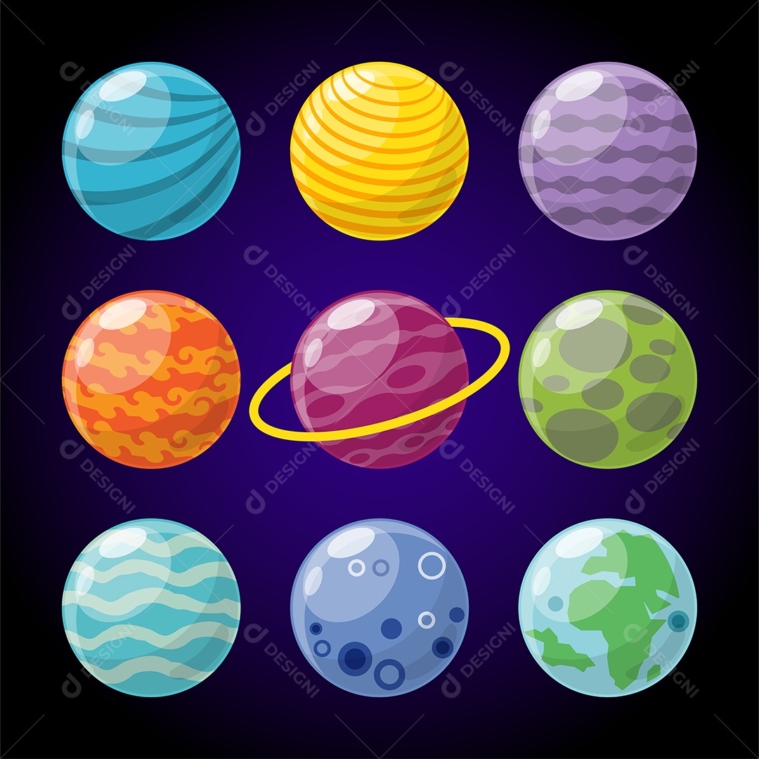 Uma ampla gama de designs de planetas espaciais Vetor EPS