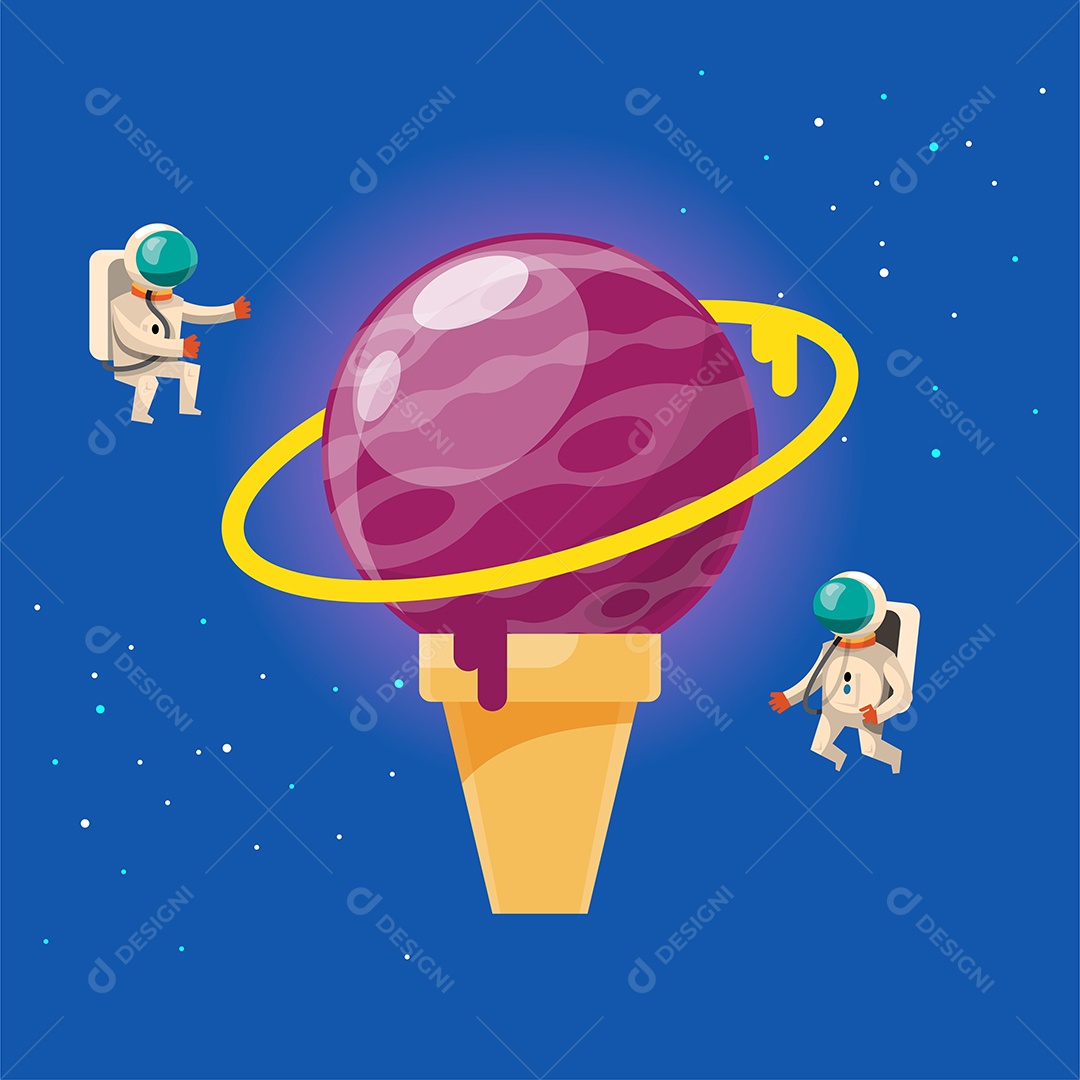 Astronautas exploram um novo asteróide no espaço em forma de gelo Vetor EPS