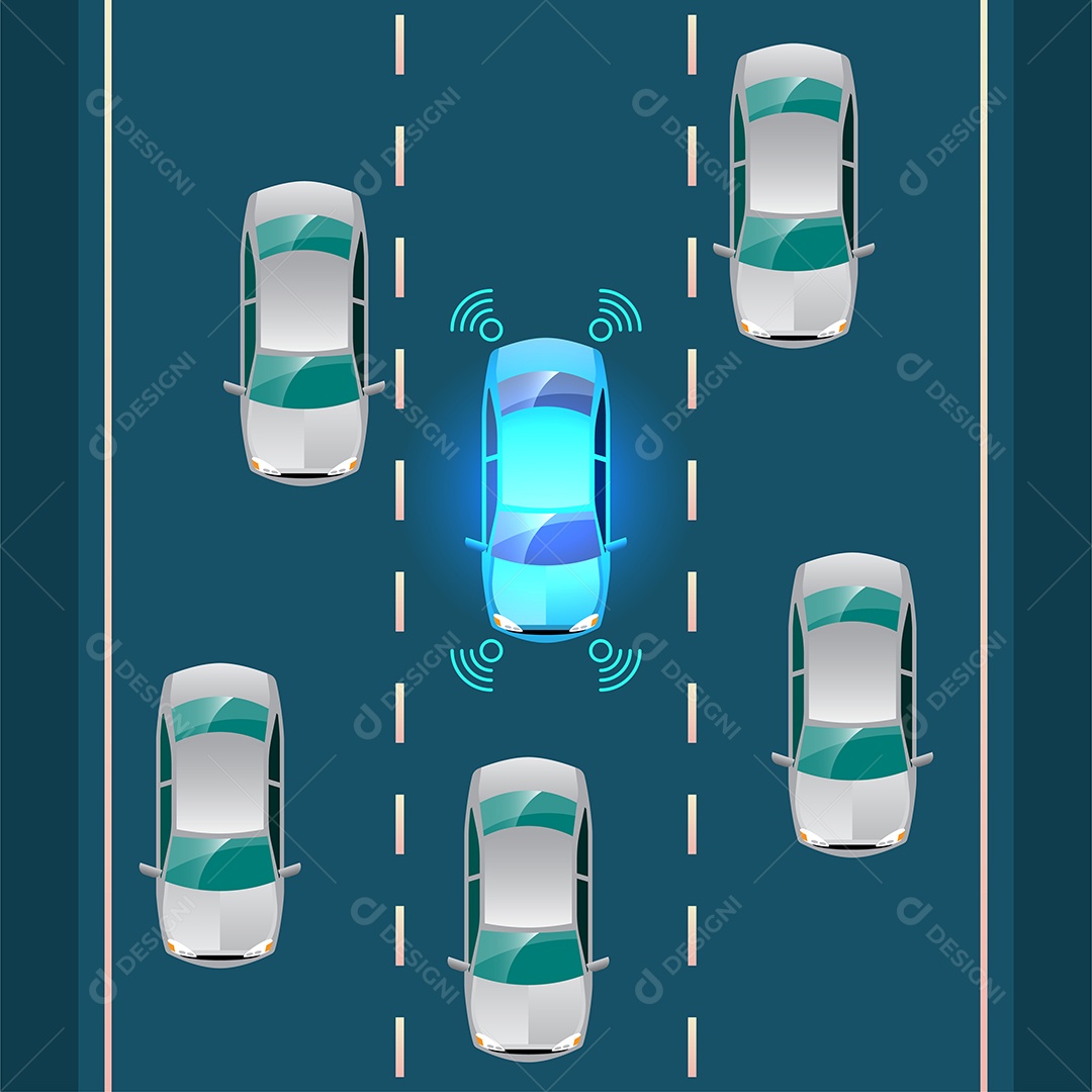 Sensor sem fio automático de carro inteligente autônomo dirigindo Vetor EPS
